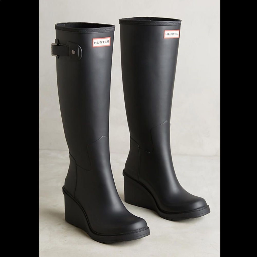 Black Wedge Tall Hunter Boots